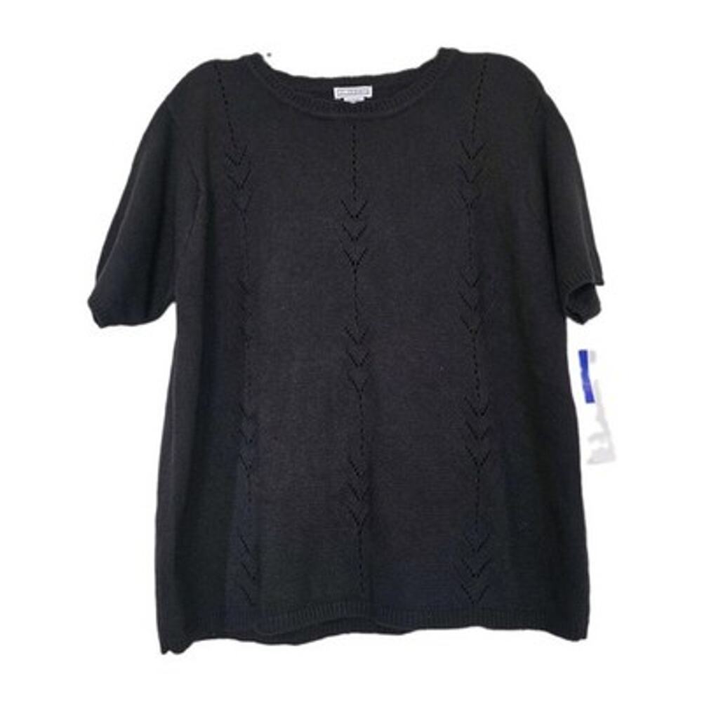 Vintage Short Sleeve Sweater Womens XL Black Grandmacore Boho Minimalist NWT